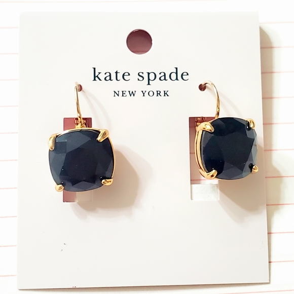 Kate Spade 14k gold plated, faceted, jet black stone, Drop, Leverback Earrings - Picture 3 of 3